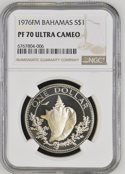 1976 SILVER $1 COMMONWEALTH OF BAHAMAS CONCH SHELL ( NGC ) PF 70 ULTRA CAMEO - NGC SILVER COINS - Cambridgeshire Coins