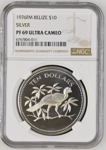 1976 SILVER $10 BELIZE GREAT CURASSOW ( NGC ) PF 69 ULTRA CAMEO - NGC SILVER COINS - Cambridgeshire Coins