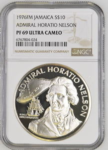 1976 SILVER $10 JAMAICA ADMIRAL HORATIO NELSON ( NGC ) PF 69 ULTRA CAMEO - NGC SILVER COINS - Cambridgeshire Coins