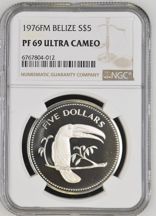 1976 SILVER $5 BELIZE KEEL BILLED TOUCAN ( NGC ) PF 69 ULTRA CAMEO - NGC SILVER COINS - Cambridgeshire Coins