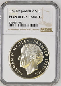 1976 SILVER $5 JAMAICA NORMAN W. MANLEY - PREMIER ( NGC ) PF 69 ULTRA CAMEO - NGC SILVER COINS - Cambridgeshire Coins