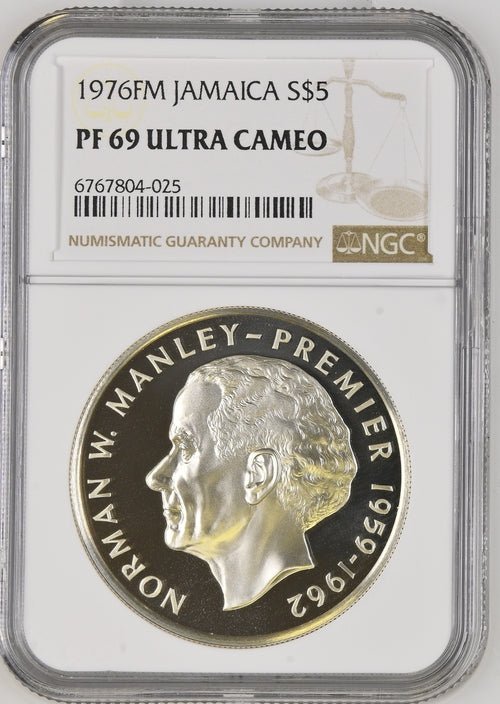 1976 SILVER $5 JAMAICA NORMAN W. MANLEY - PREMIER ( NGC ) PF 69 ULTRA CAMEO - NGC SILVER COINS - Cambridgeshire Coins