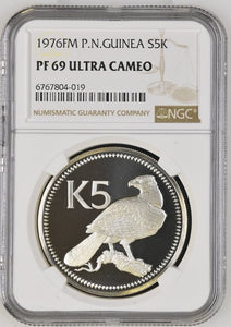 1976 SILVER 5 KINA PAPUA NEW GUINEA EAGLE ( NGC ) PF 69 ULTRA CAMEO - NGC SILVER COINS - Cambridgeshire Coins