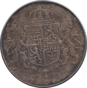 1976 SILVER 50 KRONER SWEDEN - SILVER WORLD COINS - Cambridgeshire Coins