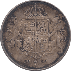1976 SILVER 50 KRONER SWEDEN - SILVER WORLD COINS - Cambridgeshire Coins