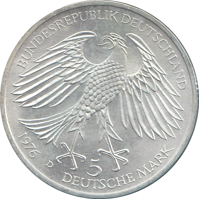 1976 SILVER GERMANY 5 MARKS - WORLD COINS - Cambridgeshire Coins