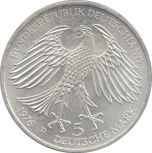 1976 SILVER GERMANY 5 MARKS - WORLD COINS - Cambridgeshire Coins