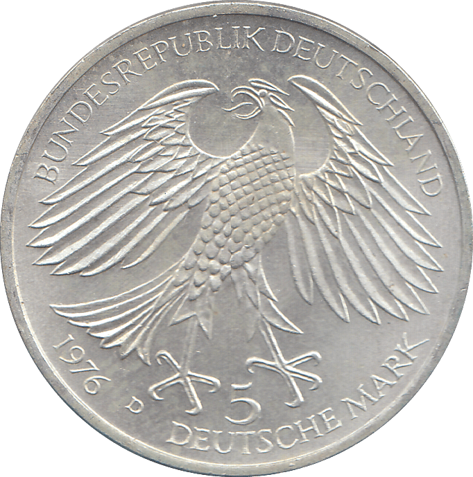 1976 SILVER GERMANY 5 MARKS - WORLD COINS - Cambridgeshire Coins
