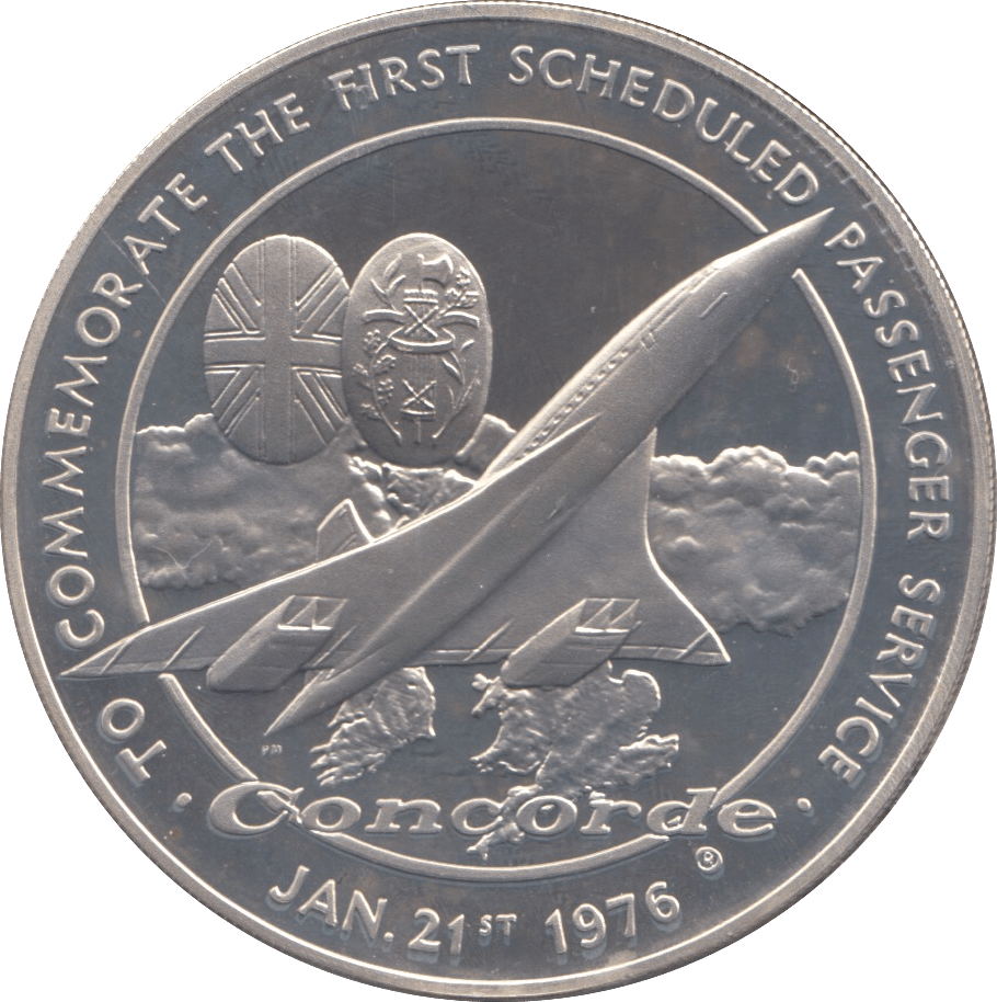 1976 SILVER PROOF CONCORDE FIRST SCHEDULED PASSENGER SERVICE COMMEMORATIVE MEDAL - SILVER WORLD COINS - Cambridgeshire Coins