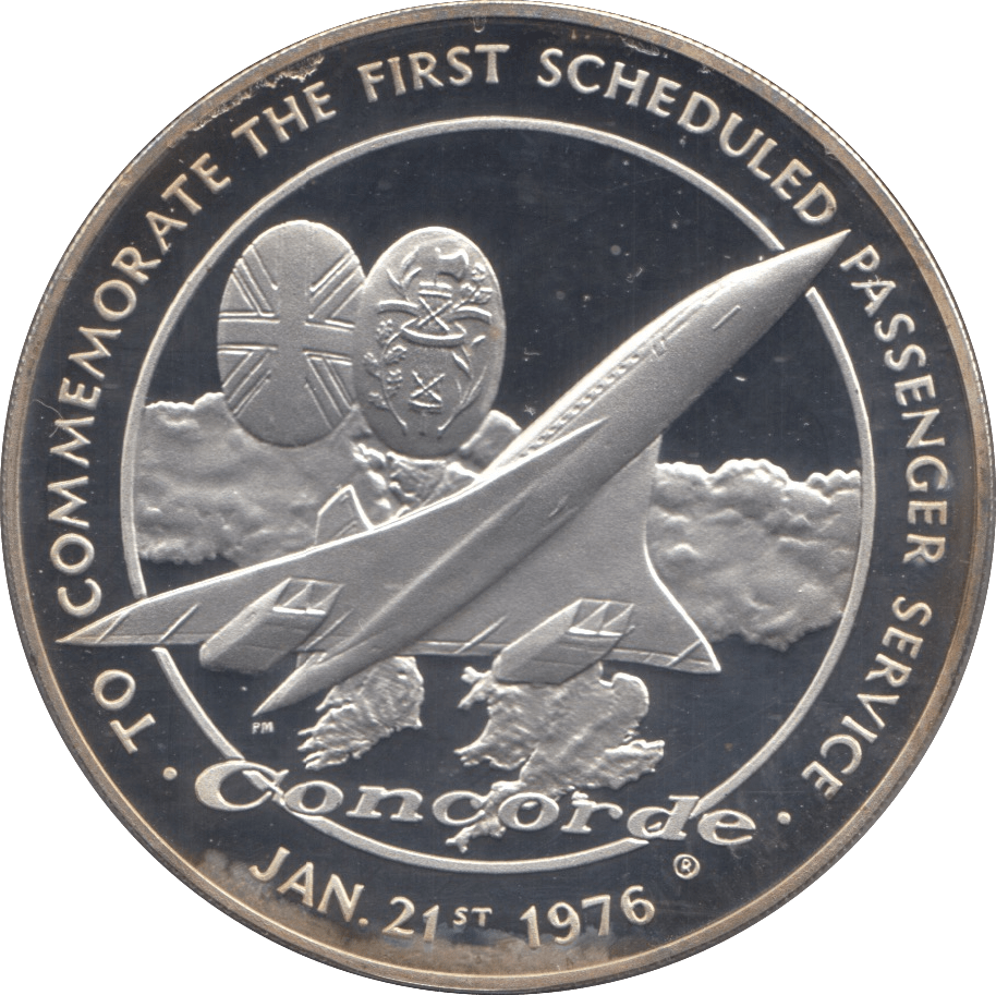 1976 SILVER PROOF CONCORDE FIRST SCHEDULED PASSENGER SERVICE COMMEMORATIVE MEDAL - SILVER WORLD COINS - Cambridgeshire Coins