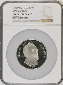 1976FM SILVER PROOF PANAMA SIMON BOLIVAR S20B ( NGC ) PF67 ULTRA CAMEO - NGC SILVER COINS - Cambridgeshire Coins