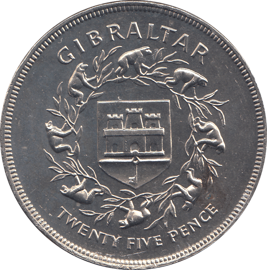 1977 25 PENCE GIBRALTAR - WORLD COINS - Cambridgeshire Coins