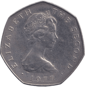 1977 CIRCULATED LARGE 50P ISLE OF MAN - 50P CIRCULATED - Cambridgeshire Coins