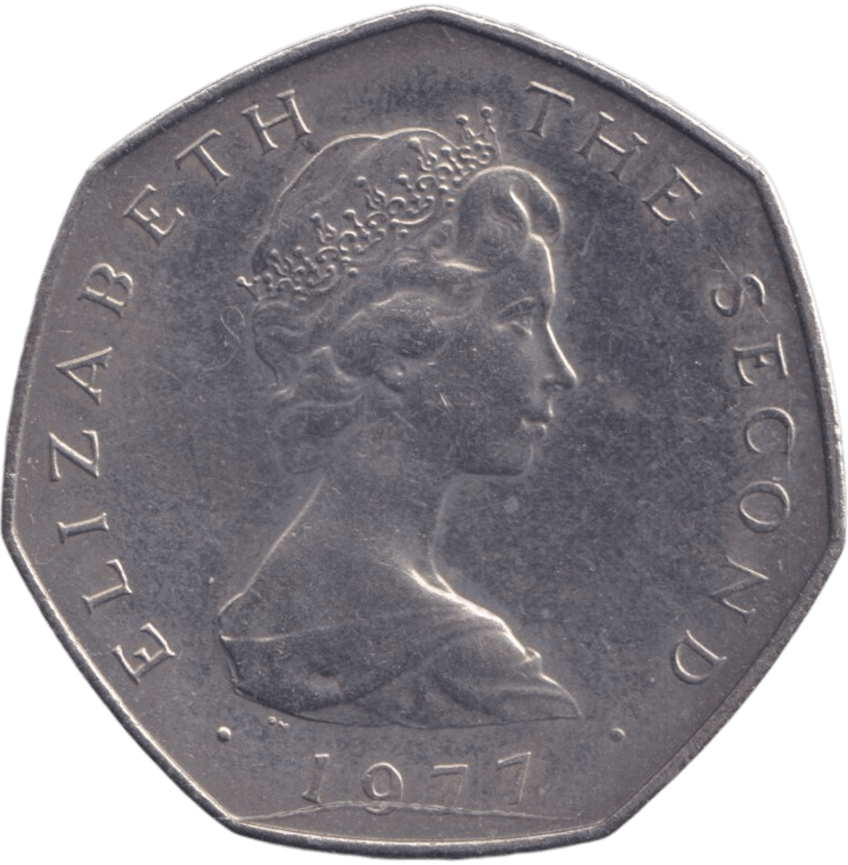 1977 CIRCULATED LARGE 50P ISLE OF MAN - 50P CIRCULATED - Cambridgeshire Coins