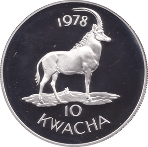1977 MALAWI 10 KWACHA SABLE ANTELOPE SILVER PROOF COIN - SILVER WORLD COINS - Cambridgeshire Coins