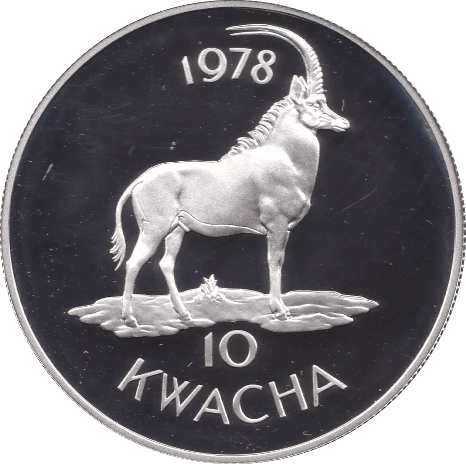 1977 MALAWI 10 KWACHA SABLE ANTELOPE SILVER PROOF COIN - SILVER WORLD COINS - Cambridgeshire Coins