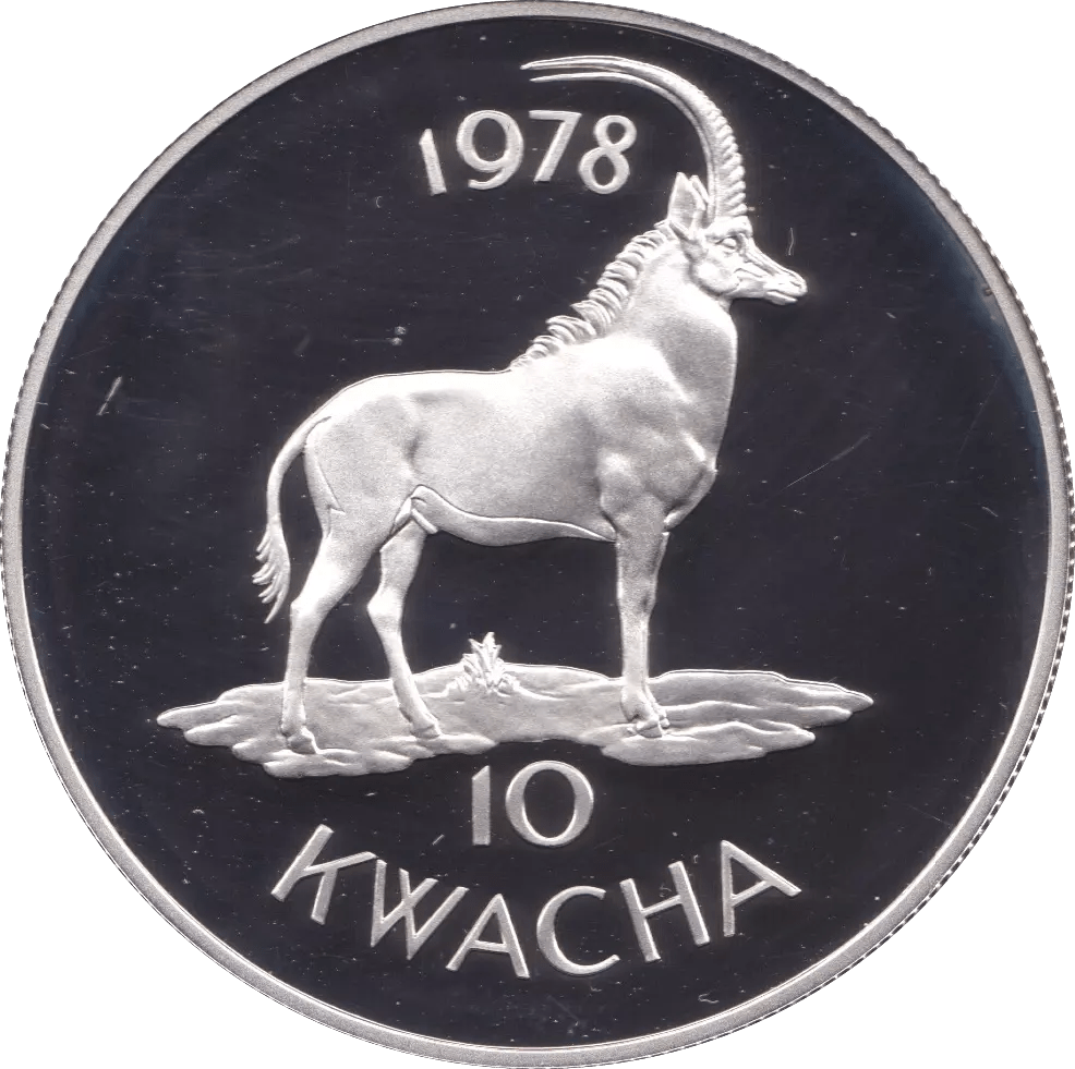 1977 MALAWI 10 KWACHA SABLE ANTELOPE SILVER PROOF COIN - SILVER WORLD COINS - Cambridgeshire Coins