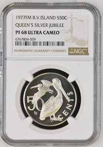 1977 SILVER 50 CENTS BRITISH VIRGIN ISLAND QUEEN'S JUBILEE ( NGC ) PF68 ULTRA CAMEO - NGC SILVER COINS - Cambridgeshire Coins