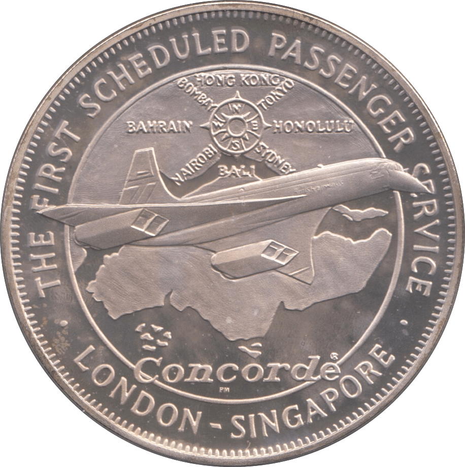 1977 SILVER PROOF CONCORDE FIRST SCHEDULED PASSENGER SERVICE COMMEMORATIVE MEDAL - SILVER WORLD COINS - Cambridgeshire Coins