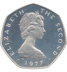 1977 SILVER PROOF ISLE OF MAN 50 PENCE - WORLD COINS - Cambridgeshire Coins