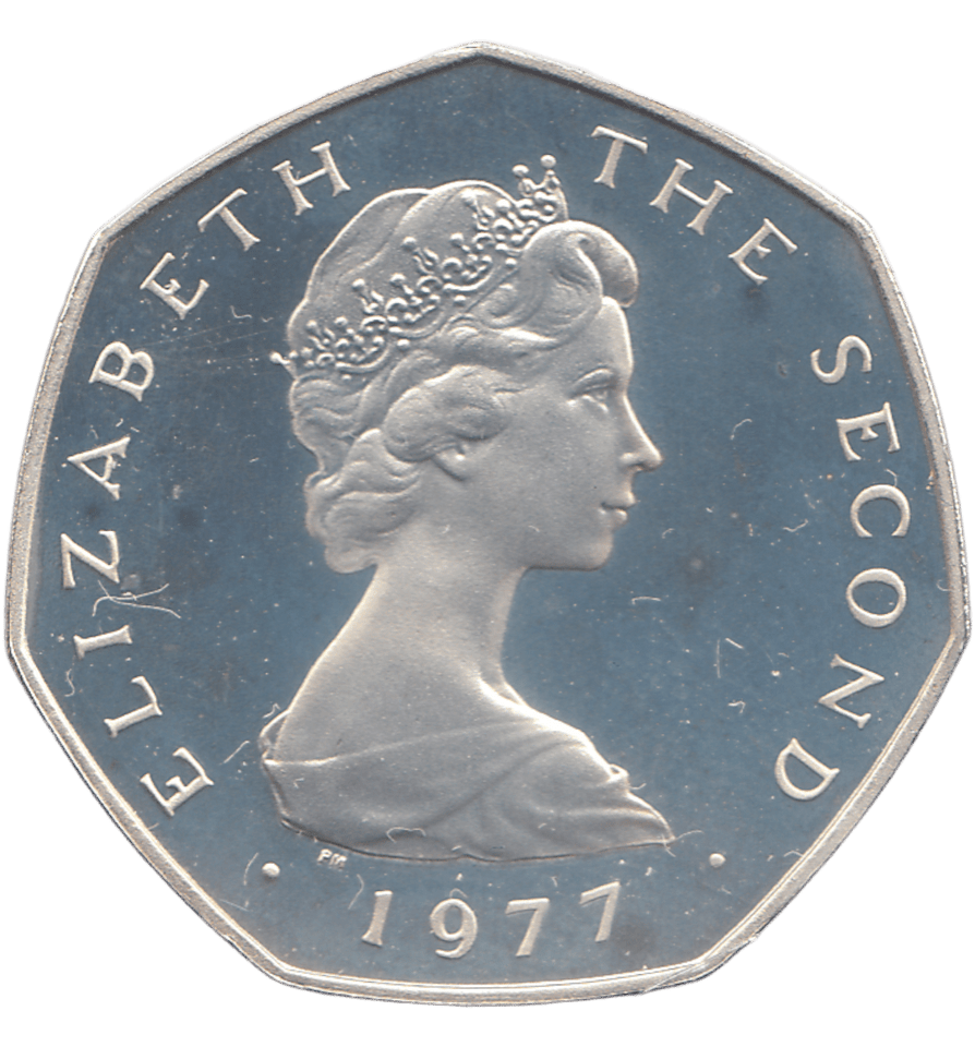 1977 SILVER PROOF ISLE OF MAN 50 PENCE - WORLD COINS - Cambridgeshire Coins