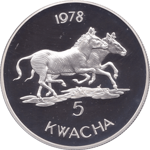 1978 MALAWI 5 KWACHA ZEBRAS SILVER PROOF COIN - SILVER WORLD COINS - Cambridgeshire Coins