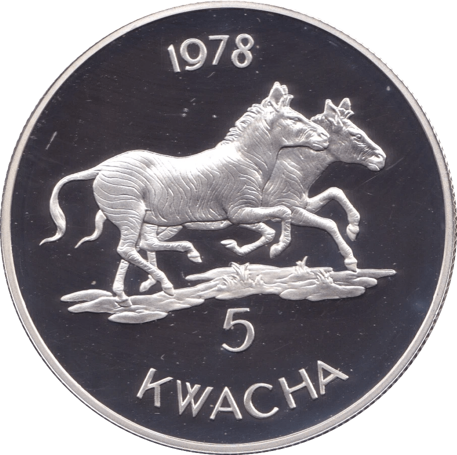 1978 MALAWI 5 KWACHA ZEBRAS SILVER PROOF COIN - SILVER WORLD COINS - Cambridgeshire Coins