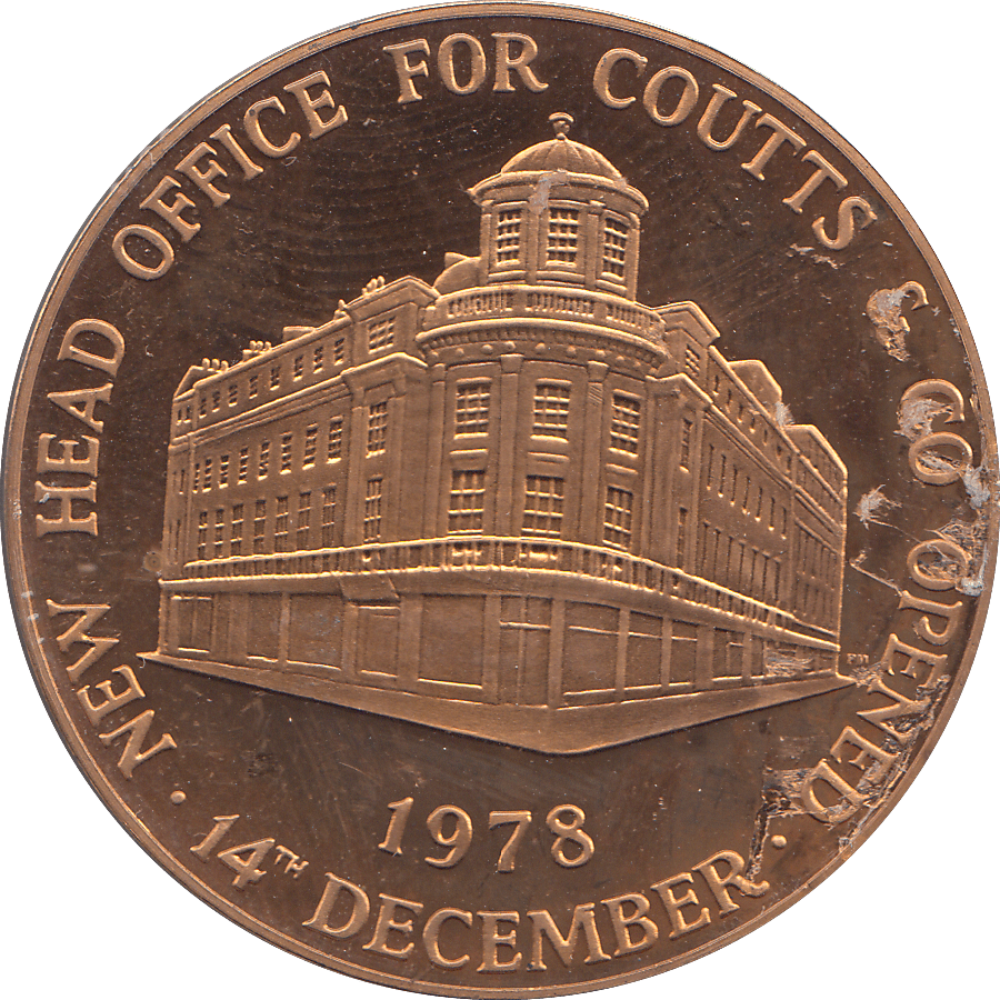 1978 NEW HEAD OFFICE FOR COUTTS COMMEMORATIVE COIN - WORLD COINS - Cambridgeshire Coins