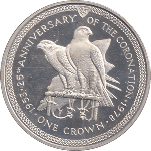 1978 ONE CROWN ISLE OF MAN 25TH ANNIVERSARY OF THE CORONATION - SILVER WORLD COINS - Cambridgeshire Coins