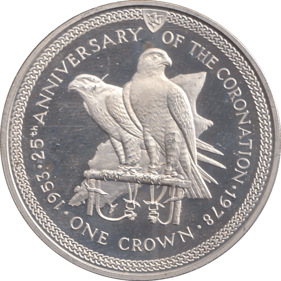 1978 ONE CROWN ISLE OF MAN 25TH ANNIVERSARY OF THE CORONATION - SILVER WORLD COINS - Cambridgeshire Coins