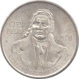 1978 SILVER COMMEMORATIVE 100 PESOS MEXICO - SILVER WORLD COINS - Cambridgeshire Coins