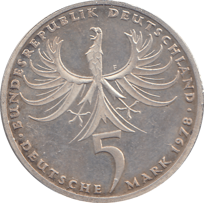 1978 SILVER GERMANY 5 MARKS - WORLD COINS - Cambridgeshire Coins