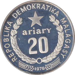 1978 SILVER PROOF 20 ARIARY MADAGASCAR - SILVER WORLD COINS - Cambridgeshire Coins