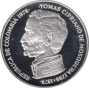 1978 SILVER PROOF 750 PESOS COLUMBIA - SILVER WORLD COINS - Cambridgeshire Coins