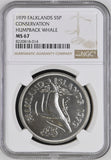 1979 SILVER FALKLANDS FIVE POUNDS CONSERVATION HUMPBACK WHALE ( NGC ) MS68 - NGC SILVER COINS - Cambridgeshire Coins