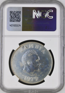 1979 SILVER ZAMBIA FIVE KWACHA CONSERVATION KAFU LECHWE ( NGC ) MS66 - NGC SILVER COINS - Cambridgeshire Coins