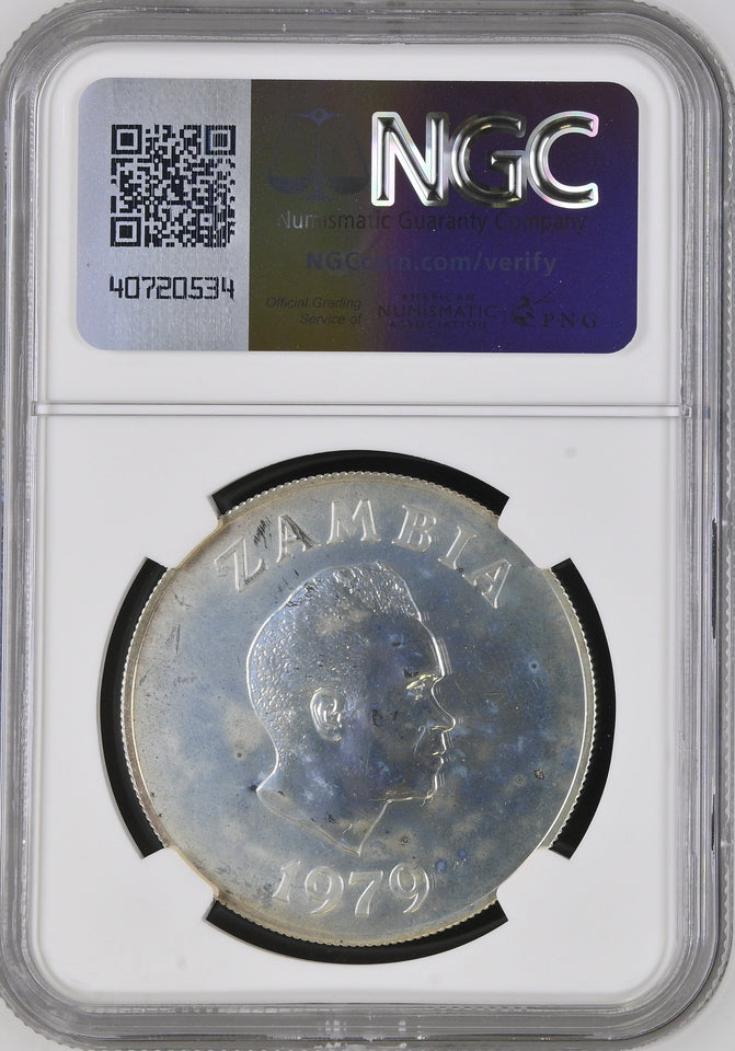 1979 SILVER ZAMBIA FIVE KWACHA CONSERVATION KAFU LECHWE ( NGC ) MS66 - NGC SILVER COINS - Cambridgeshire Coins