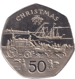 1980 CHRISTMAS 50P STAGECOACH ISLE OF MAN ( BU ) - 50P REGIONAL ISSUES - Cambridgeshire Coins