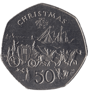 1980 CHRISTMAS BRILLIANT UNCIRCULATED LARGE 50P STAGECOACH ISLE OF MAN - 50P REGIONAL ISSUES - Cambridgeshire Coins