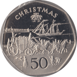 1980 CHRISTMAS PROOF 50P STAGECOACH ISLE OF MAN - SILVER WORLD COINS - Cambridgeshire Coins