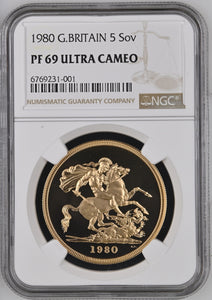 1980 GOLD PROOF £5 SOVEREIGN ( NGC ) PF 69 ULTRA CAMEO - NGC GOLD COINS - Cambridgeshire Coins
