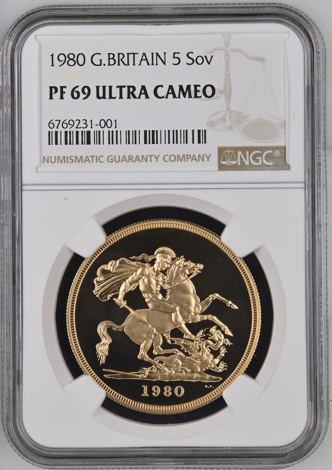1980 GOLD PROOF £5 SOVEREIGN ( NGC ) PF 69 ULTRA CAMEO - NGC GOLD COINS - Cambridgeshire Coins