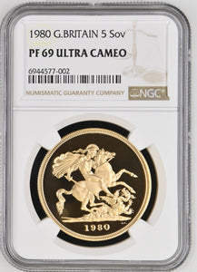 1980 GOLD PROOF £5 SOVEREIGN ( NGC ) PF 69 ULTRA CAMEO - NGC GOLD COINS - Cambridgeshire Coins