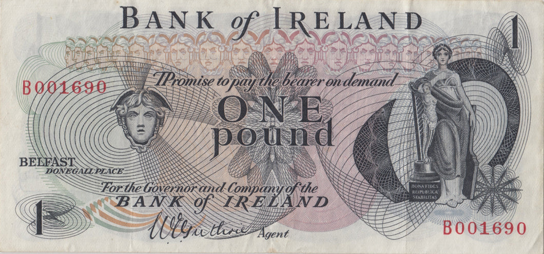 1980 ONE POUND BANKNOTE BANK OF IRELAND IRE - 19 - £20 BANKNOTES - Cambridgeshire Coins