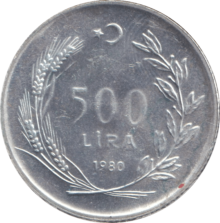 1980 SILVER 500 LIRE TURKEY - SILVER WORLD COINS - Cambridgeshire Coins