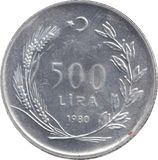 1980 SILVER 500 LIRE TURKEY - SILVER WORLD COINS - Cambridgeshire Coins