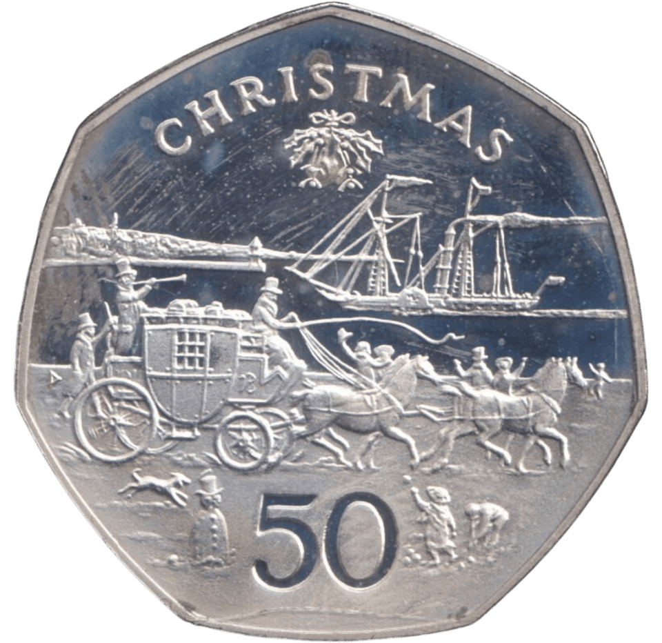 1980 SILVER LARGE 50P CHRISTMAS ( PROOF ) - WORLD COINS - Cambridgeshire Coins