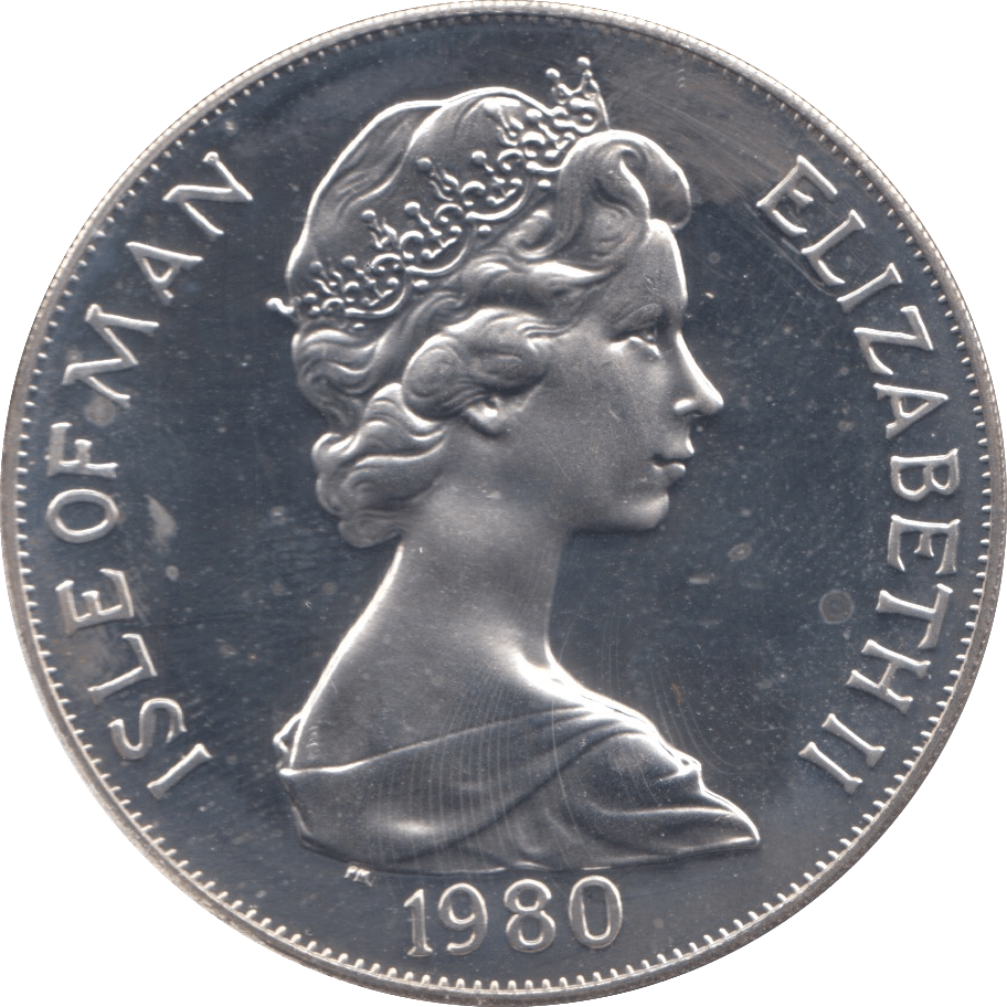 1980 SILVER PROOF ONE CROWN ISLE OF MAN - SILVER WORLD COINS - Cambridgeshire Coins