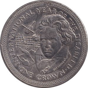 1981 CROWN YEAR OF THE DISABLED - BEETHOVEN - WORLD COINS - Cambridgeshire Coins