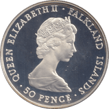 1981 SILVER PROOF 50 PENCE FALKLAND ISLANDS - SILVER WORLD COINS - Cambridgeshire Coins